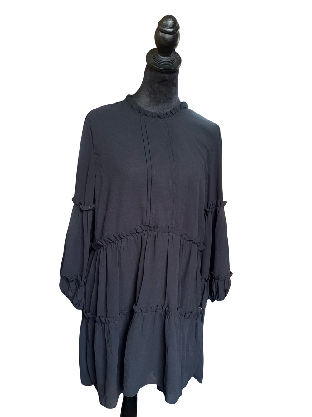 NWT Princess Polly Womens Black Tiered Pleated Chiffon Tie Eden Bloom Mini Dress